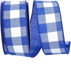 Spring Ribbon^Reliant Ribbon Twill Check Royal Linen Ribbon, 1.5" X 10Yd