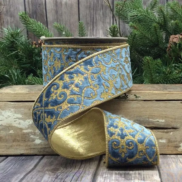 Ribbon^D. Stevens Velvet Glitter Treillage Ribbon, 2.5" X 10Yd