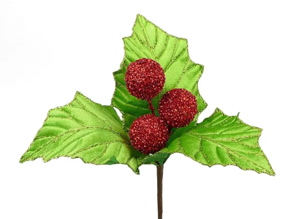 Floral Decor^Liberty Floral Velvet Holly Leaf Pick
