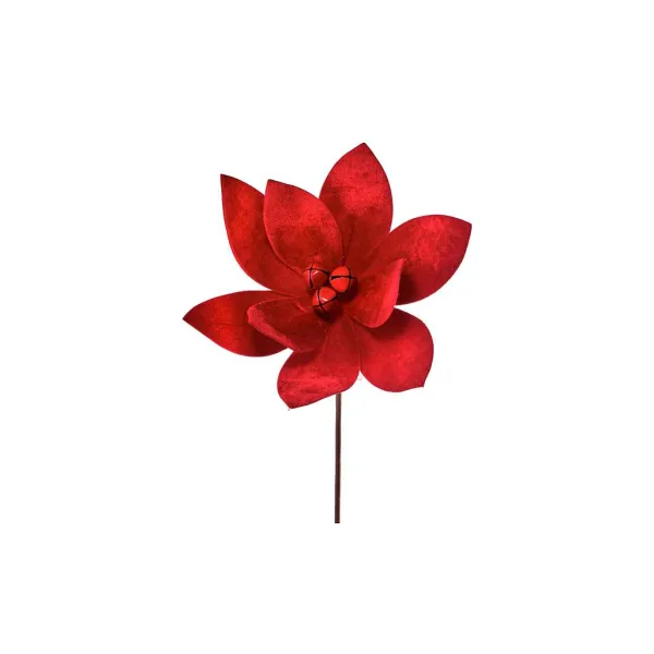 Floral^Regency Velvet Jingle Bell Poinsettia Stem