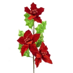 Floral Decor^Liberty Floral Velvet Poinsettia Holly Spray