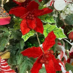 Floral Decor^Liberty Floral Velvet Poinsettia Holly Spray