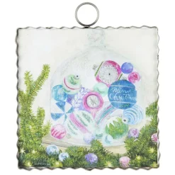Table Decor^The Round Top Collection Vintage Ornament In Glass Dome Print Mini Gallery Art