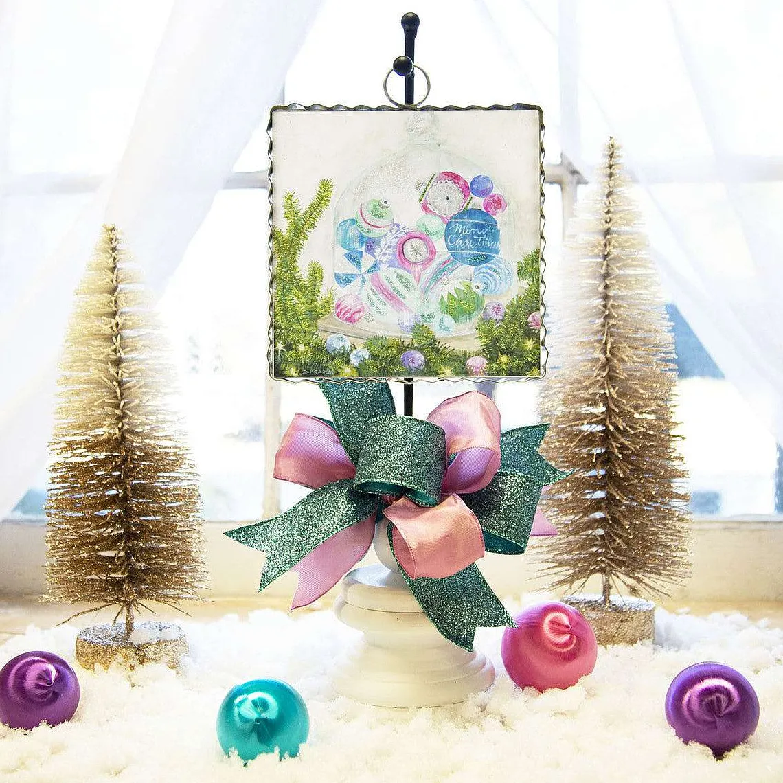 Table Decor^The Round Top Collection Vintage Ornament In Glass Dome Print Mini Gallery Art