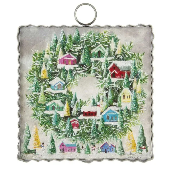 Wall Decor^The Round Top Collection Vintage Wreath Of Houses Mini Gallery Art