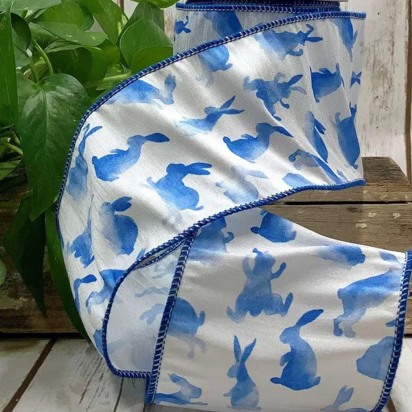 Ribbon^D. Stevens Watercolor Blue Rabbit Ribbon, 4"X10Yd