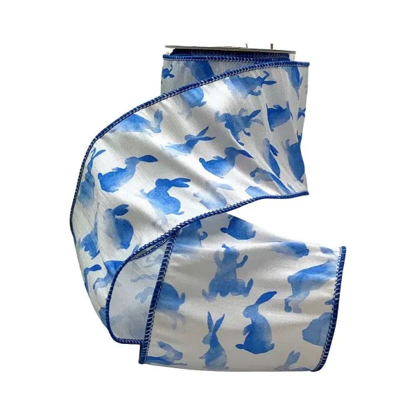 Ribbon^D. Stevens Watercolor Blue Rabbit Ribbon, 4"X10Yd