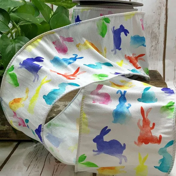 Ribbon^D. Stevens Watercolor Multicolor Rabbit Ribbon, 4"X10Yd