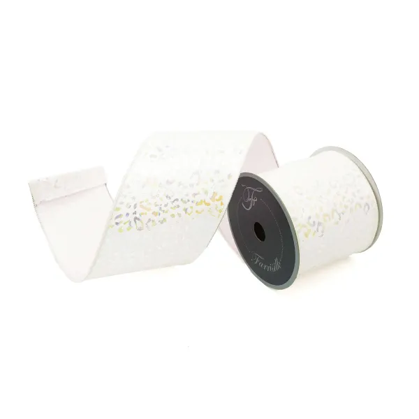 Spring^Farrisilk White Iridescent Cheetah Ribbon, 4" X 5Yd