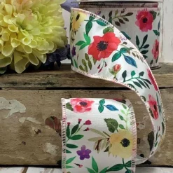 Ribbon^D. Stevens White Poppy Laurel Ribbon, 2.5