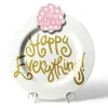 Table Decor^Happy Everything White Stripe Big Round Platter By !