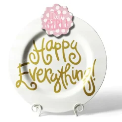 Table Decor^Happy Everything White Stripe Big Round Platter By !