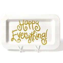 Table Decor^Happy Everything White Stripe Rectangle Entertaining Platter By !