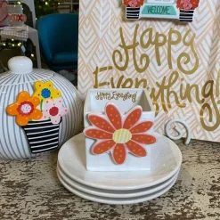 Table Decor^Happy Everything White Stripe Small Nesting Cube By !