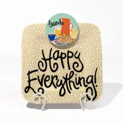 Table Decor^Happy Everything White Swirl Mini Plate Stand By !