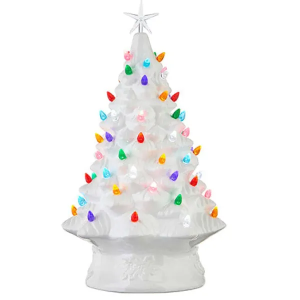 Table Decor^RAZ White Vintage Lighted Tree With Timer, 17"