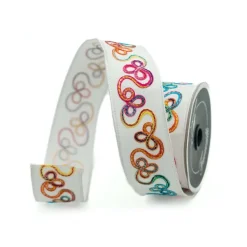 Spring Ribbon^Farrisilk White Whimsy Embroidered Ribbon, 1.75" X 10Yd