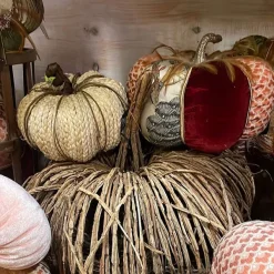 Table Decor^Liberty Floral Woven Corn Husk Pumpkin, Small